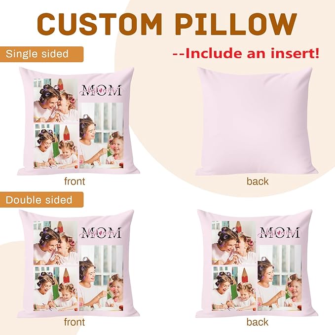 Custom Pillow with Insert, Personalized Throw Pillows with Picture Text - Double-Sided Printing | 5 Sizes & 10 Colors, Customized Pillow Gifts for Mom Grandma, Best Mom Ever Gifts