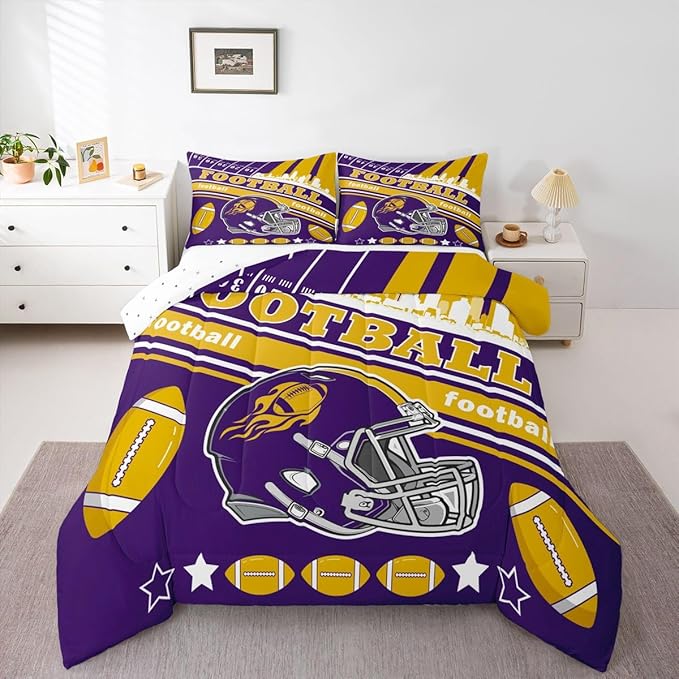 Feelyou Football Bedding Set Boys Girls Queen Size Rugby Sports Comforter Set Sports Themed Women Men Football City Duvet Quilt Bedroom Decor