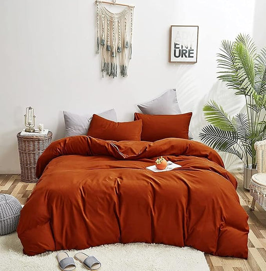 KAREVER Burnt Orange Comforter Queen Rust Bedding Set Reddish Caramel Color Terracotta Comforter 3 Pieces Women Lightweight Burnt Orange Queen Blanket Bed Comforter Set Durable
