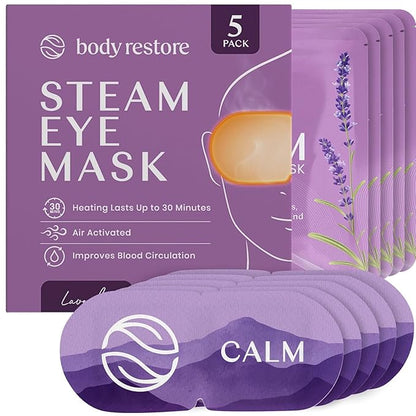 Body Restore Heated Eye Mask for Dry Eyes 5 Pack – Self Heating Warm Compress, Valentines Day Gifts for Her and Him, Birthday Gifts for Women and Men, Stye Eye Treatment, Relaxation – Lavender