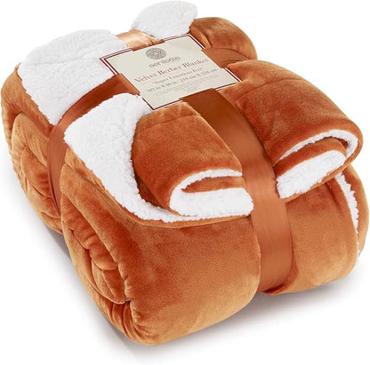 Genteele Sherpa Throw Blanket Super Soft Reversible Ultra Luxurious Plush Blanket, 102 x 90 inches, Burnt Orange/White