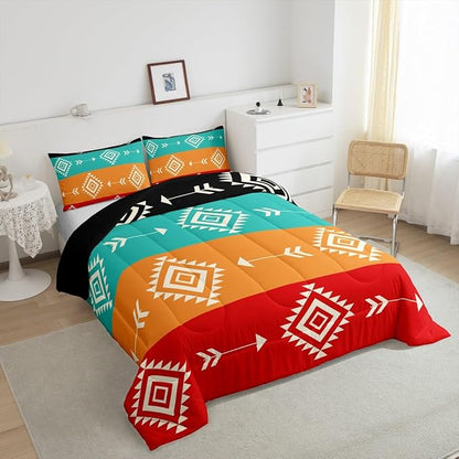 Feelyou Colorful Western Comforter Set Southwestern Aztec Tribal Bedding Set Queen Size for Kids Boys Girls Bohemian Duvet Quilt