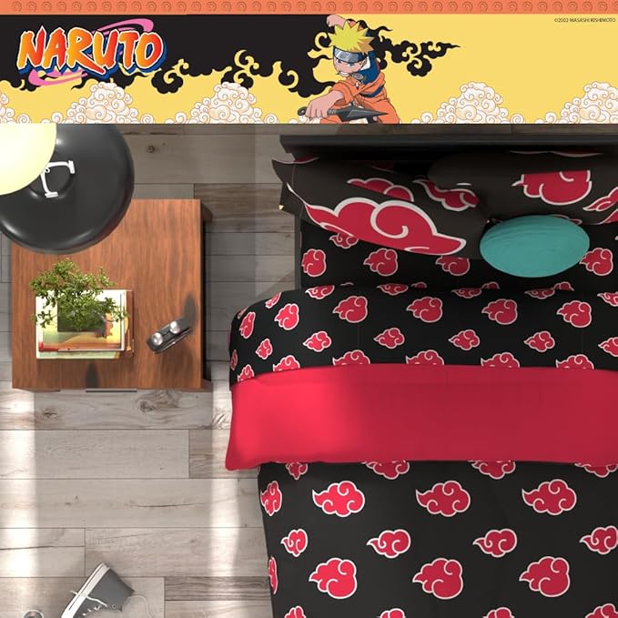 Collectibles Naruto Anime Akatsuki Bedding 5 Piece Super Soft Reversible Comforter and Sheet Set with Sham, Twin, (Officially Licensed Product) by Franco