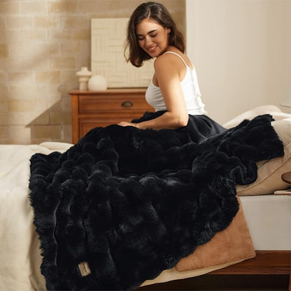 Bedsure GentleSoft Fluffy Fuzzy Twin Blanket, Soft Cozy Fleece Faux Fur Blanket, Pink Decorations Minky Velvet Couch Cover, Thick Warm Plush Women Men Birthday Gifts, 870GSM, Black