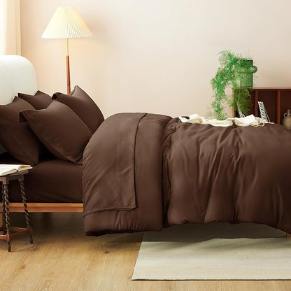 CozyLux Full Size Comforter Set Brown, 7 Pieces Bed in a Bag Full Comforter Set with Sheets, Soft Bedding Set with Down Alternative Comforter, Fitted Sheets, Flat Sheets, Pillow Shams and Pillowcases