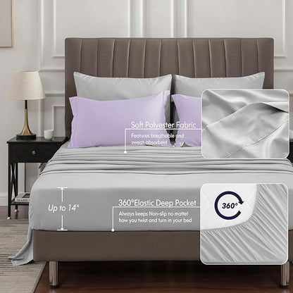 BEDELITE Twin XL Comforter Set 5 Pieces Bed in A Bag - Soft Microfiber Reversible Twin Extra Long Lavender Bed Set with Comforters, Sheets, Pillowcase & Sham, Cozy Bedding Sets for College Dorm Room