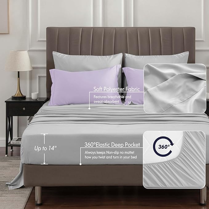 BEDELITE Twin Comforter Set 5 Pieces Bed in A Bag - Soft Microfiber Reversible Lavender Bed Set with Comforters, Sheets, Pillowcase & Sham, Cozy Luxury Bedding Sets for All Season
