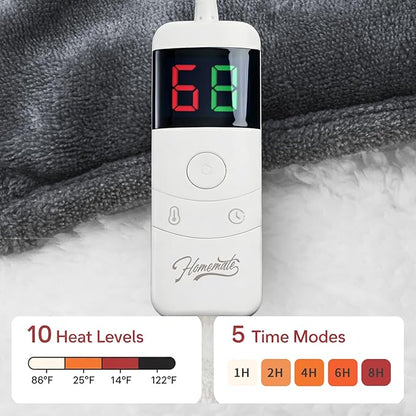 Homemate Heated Weighted Blanket for Adults - 50"x60" 10lbs Electric Throw Fast Heating Heavy Blanket 1/2/4/6/8 Hour Auto Off 10 Heat Levels Over-Heat Protection Soft Flannel Sherpa