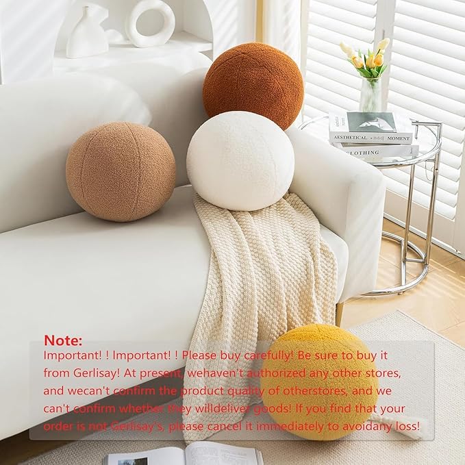 11.8 inch Ball Pillow Round Decorative Pillow Grey Sphere Shaped Throw Pillows Soft Nordic Style Boucle Pillows Cushion for Bed Couch Living Sofa Room Decor