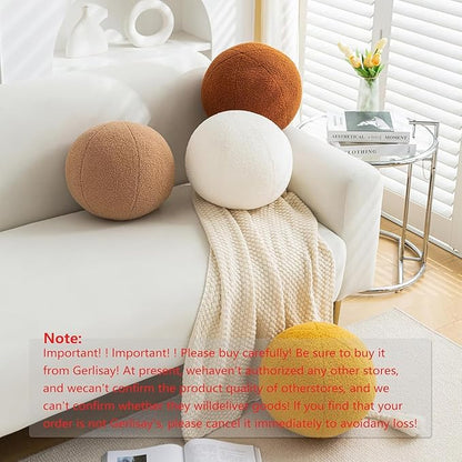 11.8 inch Ball Pillow Round Decorative Pillow Grey Sphere Shaped Throw Pillows Soft Nordic Style Boucle Pillows Cushion for Bed Couch Living Sofa Room Decor