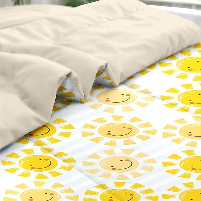 Comforter Set Queen Size, Cute Sunshine Sun 7 Pcs Bedding for Kids and Adults, Beach Summer Happy Bed Sheet Sets with Fitted Sheet 2 Pillowcases & 2 Shams for Bedroom Bed Decor