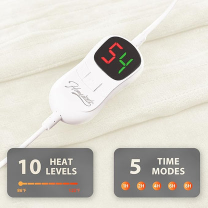 Homemate Electric Heated Blanket Full Size - 72"x84" Heating Blanket Full Size 1/2/4/6/8 Hours Auto-Off 10 Heat Level Over-Heat Protection Flannel Sherpa ETL Certification