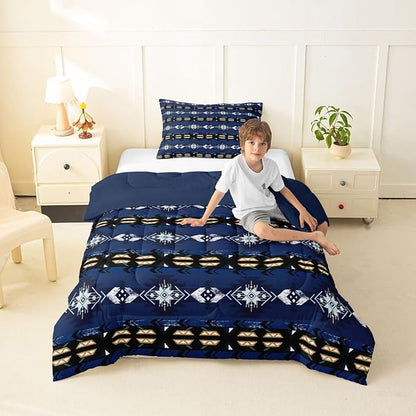 Erosebridal Southwestern Comforter Set Twin Bohemian Geometric Quilt,Ethnic Tribal Arrow Bedding Set Western Duvet Insert,Country Decor Western Room Decor for Bedroom Western Bedroom Decor Blue