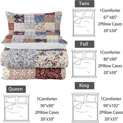 Colorful Flower Comforter Set King Size 3 PCS Bed in a Bag,Cute Floral Bedding Set for Girls Teens,Ultra Soft Microfiber Comforter Bed Set with 3-Pieces, Flower Bedroom Decor All Season