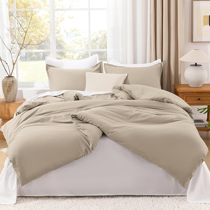 Litanika Oversized King Comforters Khaki Super King Size, 3 Pieces Lightweight Solid Bedding Comforter Set, All Season Fluffy Bed Set (120x120In Comforter & 2 Pillowcases)