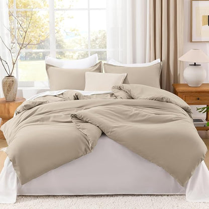 Litanika Comforters Khaki Oversized Queen Size, 3 Pieces Lightweight Solid Bedding Comforter Set, All Season Fluffy Bed Set (98x98In Comforter & 2 Pillowcases)