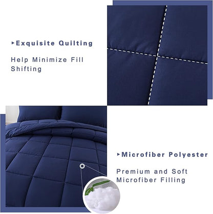 DOWNCOOL Queen Comforter Set -All Season Bedding Comforters Sets with 2 Pillow Cases -3 Pieces Bedding Sets Queen -Down Alternative Navy Comforter Set for Queen Size Bed(88"x92")