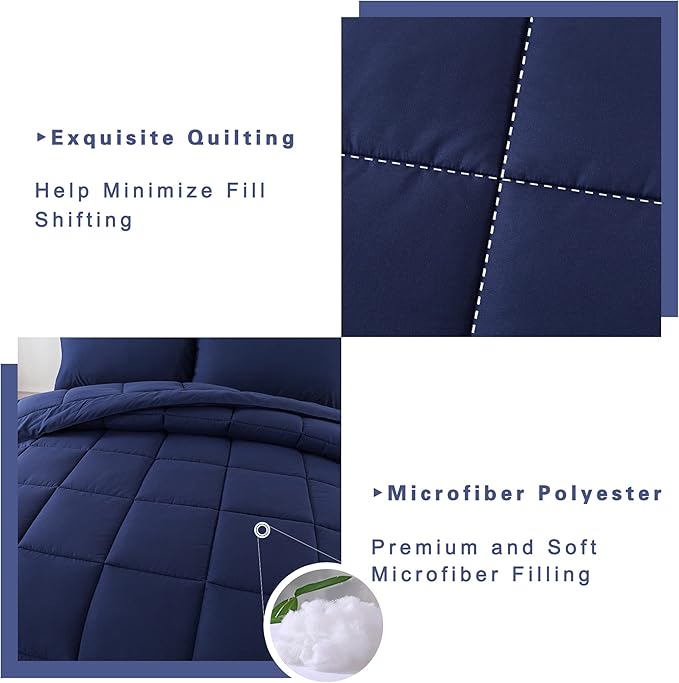 DOWNCOOL Blue Full Size Comforter Set - All Season Bedding with 2 Pillowcases - 3 Pieces - Down Alternative Comforter Set
