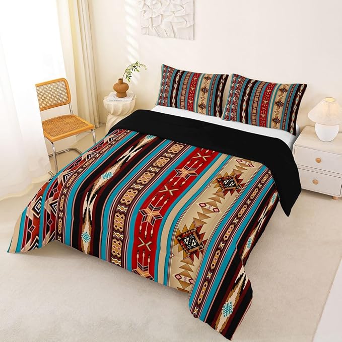 Aztec Bedding Set Ethnic Tribal Arrow Comforter Set,Retro Southwest Native Bohemian Quilt King,Western Star Geometric Sriped Duvet Insert African Tribe Exotic Nordic Style Boho Decor,Warm Taupe