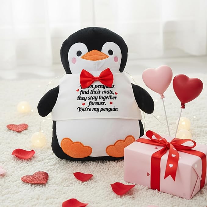 Valentines Day Penguin Pillow When Penguins Find Their Mate Gift Throw Pillows Penguin Plush Gifts for Adults Women Men Wife Husband Boyfriend Girlfriend