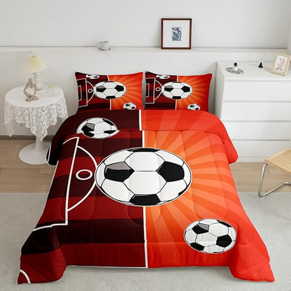 Feelyou Football Comforter Set Toddler Size Sports Themed Comforter Gift for Football Lover Bedding Set Soccer Ball Game Duvet Set Brown Orange Quilt Set