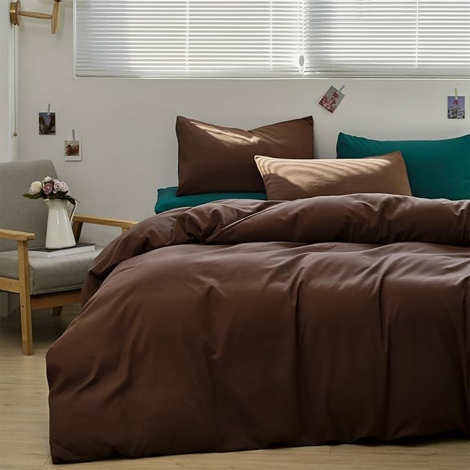 KAREVER Chestnut Brown Comforter Set Full Coffee Color Bedding Set 3 Pieces Solid Brown Color All Season Blanket Set Women Coffee Color Lightweight Comforter Set Full