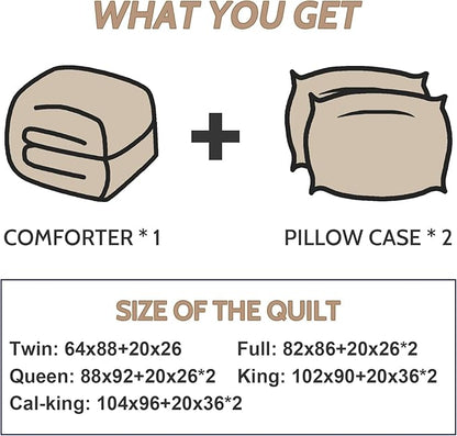 Decroom Lightweight King Comforter Set with 2 Pillow Sham - 3 Pieces Set - Quilted Down Alternative Comforter/Duvet Insert for All Season - Beige - King Size
