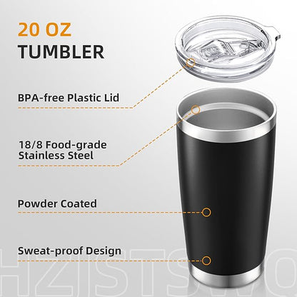 20 oz Tumbler Bulk with Lid Stainless Steel Insulated Tumblers Double Wall Vacuum Coffee Mug Powder Coated Tumbler Cups for Cold and Hot Drinks, Black, 12 pack