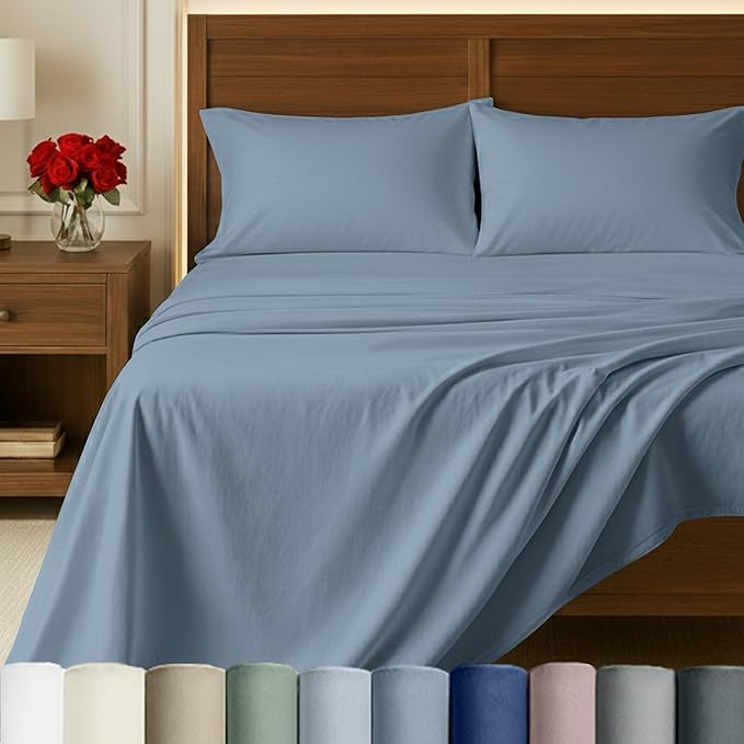 California Design Den 100% Egyptian Cotton King Size Bed Sheets Set - Certified Authentic Luxury, Soft and Durable Sateen, Deep Pocket King Egyptian Cotton Sheet Set - Blue Hydrangea