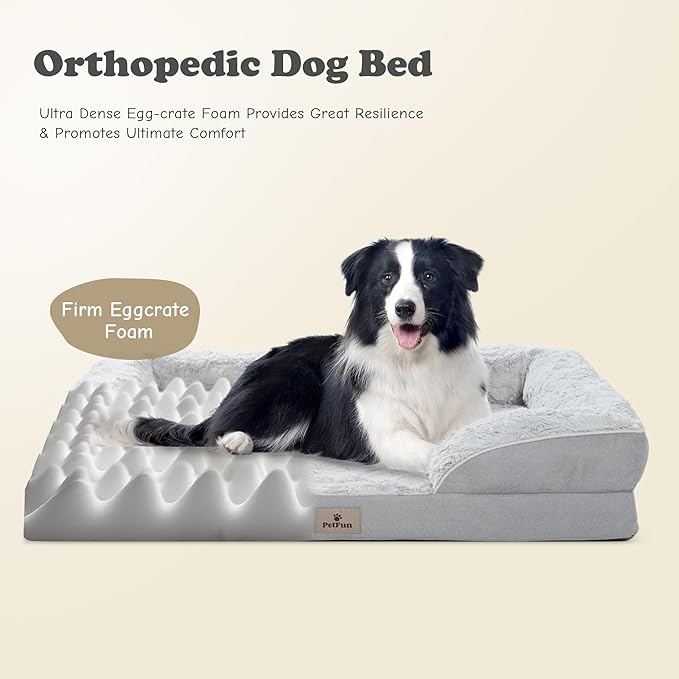 XL Orthopedic Dog Beds Large Sized Dog - Washable Large Dog Cat Bed Waterproof, Comfort Dogs Couch Sofa with Washable Removable Cover, Pet Bed with Nonskid Bottom, Light Grey, 42"