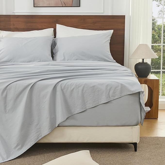 Bedlifes 100% French Linen Sheets California King Size 18-24" Extra Deep Pocket 4-Piece Set Breathable & Moisture-Wicking,Soft & Durable Sheets for Thick Mattresses(Grey)