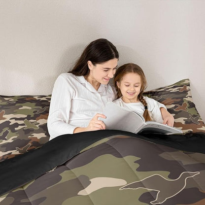 Erosebridal 3D Duck Comforter Set King Size Camo Camouflage Bedding Set for Adutls Men Women Green Dark Wildlife Comforter Flying Animals Hunting Quilt Bedroom Decor