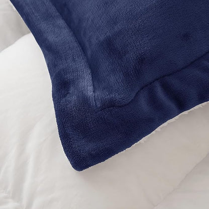 Seward Park Navy Blue Sherpa Comforter Set Twin XL Size, All Season Soft Warm Fleece Fall Blanket, Winter College Dorm Bedding Sets with 1 Pillow Sham