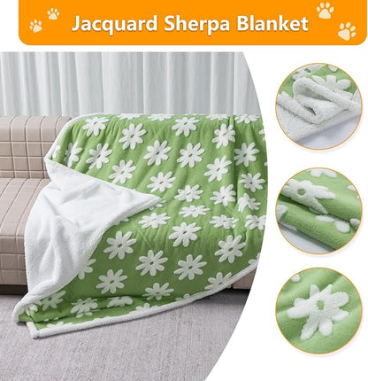Waterproof Pet Blanket,Dog Bed Covers Couch Sofa Stylish Jacquard Pets Throw Blankets for Puppy Cats Washable Reversible Furniture Protection Covers (Green Flower,L)