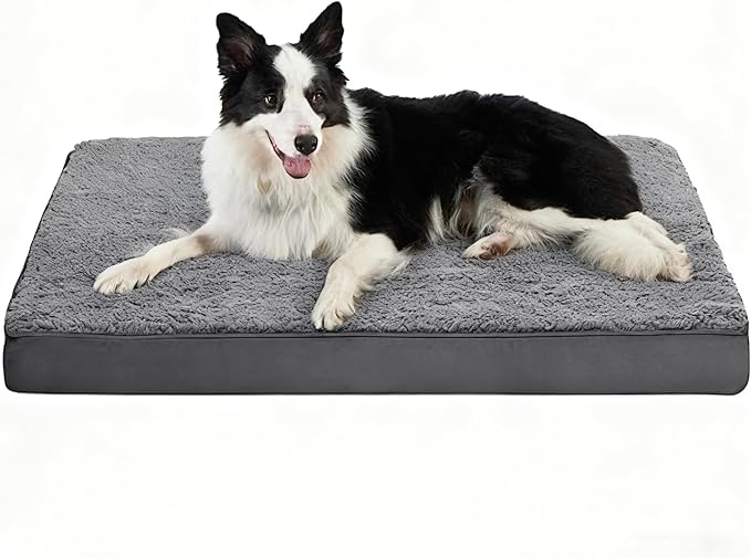 Dog Bed with Waterproof Inner Liner, Removable Cover, Egg Crate Foam Dog Beds, Easy to Clean，45×32Inch，Gray