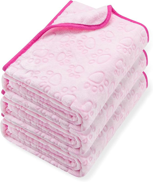 Stuffed 3pcs Premium Soft Dog Blankets for Small Dogs, Cat Blanket Calming Washable for Bed Couch Crate Protection Cover, Dog Puppy Kitten Essentials Christmas Dog Gifts, 24 * 32 inches, Pink