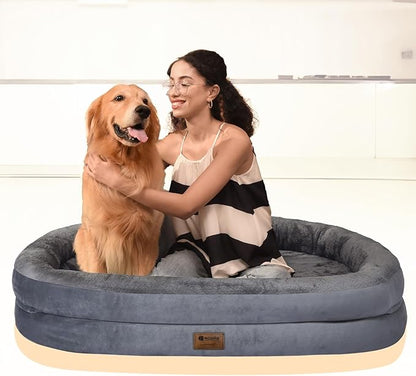 Orthopedic Washable Large Dog Bed: Waterproof Dog Bed with Bolsters - XXL Orthopedic Removable Cover for XXL Large Sized Pet - Non-Slip - Dark Gray