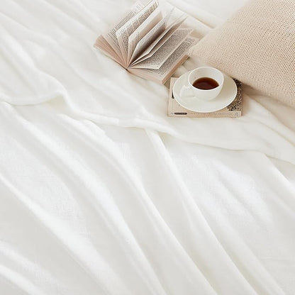 Hansleep Fleece White Throw XL Blanket, Super Soft Flannel Fuzzy Plush Cozy Blanket for All Seasons, White, Throw XL 50x70 Inches
