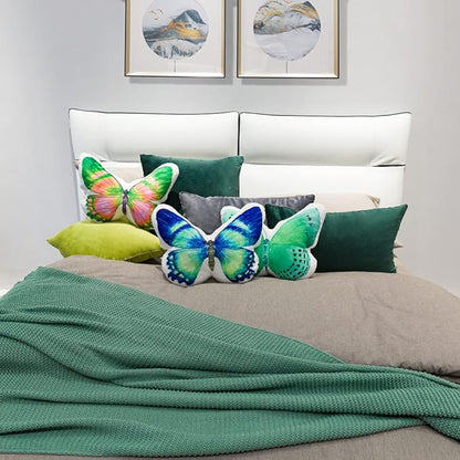 JWH 3D Butterfly Accent Pillow Case Stuffed Plush Animal Decorative Throw Pillow Cover Soft Pillowcase Girls Gift Cushion for Bed Sofa Couch Bedroom 13x15 Inch Green Purple