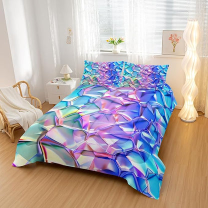 Purple and Blue Abstract Art Comforter Modern Abstract Comforter Set,Laser Gradient Bedding Set Full Size,Mordern Art Decor All Season Lightweight Soft Microfiber with 2 Pillow Shams