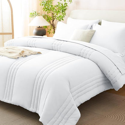 CozyLux Full Comforter Set - 7 Pieces Bed in a Bag White Comforter Set with Sheets Luxury Bed Set All Seasons, Soft Bedding Set with Down Alternative Comforter, Sheets, Pillowcases & Shams