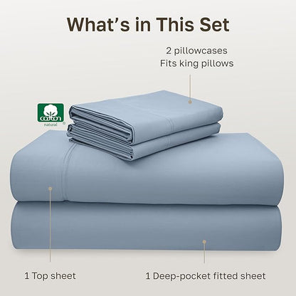 California Design Den California King Sheet Set - 100% Cotton, 600 Thread Count Deep Pocket Cal King Sheet Set, Luxury Hotel-Quality Sheets with Soft Sateen Weave - Blue
