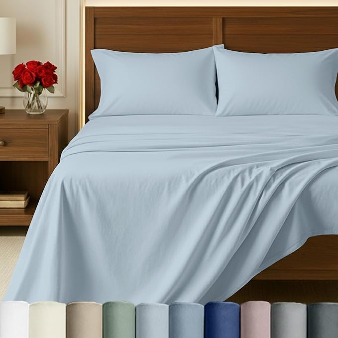California Design Den Deep Pocket King Sheet Set - Certified Authentic 100% Egyptian Cotton Sheets, Soft Sateen, Deep Pockets with Gripper Elastic, Breathable and Durable Luxury Bedding - Light Blue
