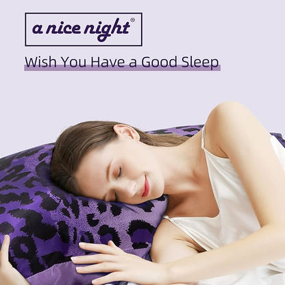 A Nice Night Leopard Printed，Satin Silky Soft Quilt Sexy Luxury Super Soft Microfiber Comforter Quilt Bedding Comforter Set Full/Queen, Light Weighted (Purple, Queen(88-by-88-inches))