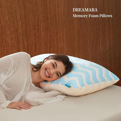 Dreamara Cooling Bed Pillows King Size – Adjustable Loft Shredded Memory Foam Pillows for Side, Back & Stomach Sleepers, Supportive & Breathable for Hot Sleepers (Blue)
