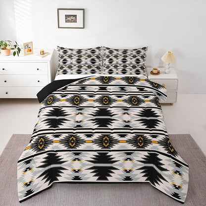 Erosebridal Western Aztec King Bedding Set for Boys, Bohemian Southwestern Comforter Set American Native Bedding Comforter Sets Indian Exotic Geometric Quilt Rustic Farmhouse Decor, Gray Black