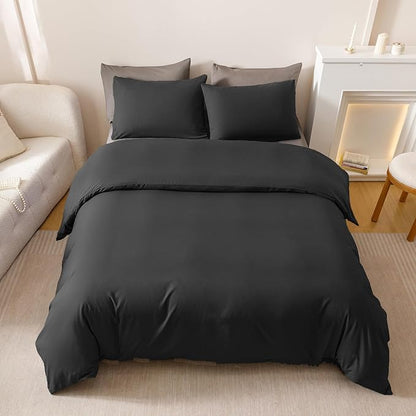 Luxlovery Black Queen Comforter Set Men All Black Bedding Comforter Queen Size Blackish Boys Blanket Quilts Soft Breathable Lightweight Fluffy 3PCS Bed Set Teens Adults