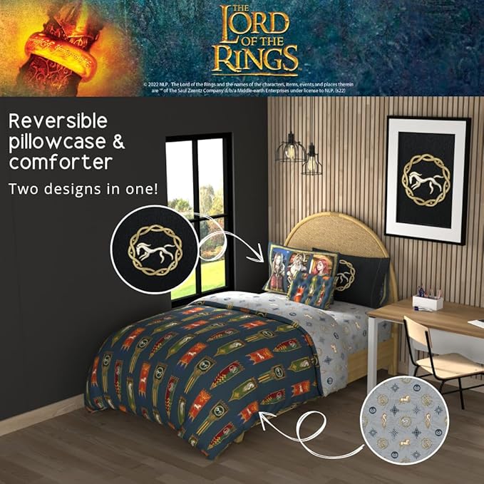 The Lord of The Rings: The War of The Rohirrim Bedding 7 Piece Super Soft Cozy Reversible Comforter and Sheet Set with Sham, Full, (Officially Licensed Product) by Franco