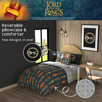 The Lord of The Rings: The War of The Rohirrim Bedding 7 Piece Super Soft Cozy Reversible Comforter and Sheet Set with Sham, Full, (Officially Licensed Product) by Franco