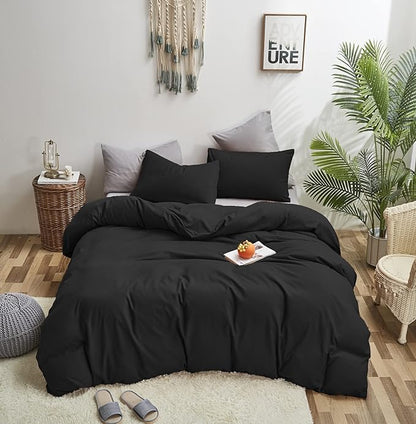 KAREVER Black Comforter Queen Fluffy Bedding Set Solid Dark Color Soft Durable Queen Blanket Women 3 Pieces Breathable Lightweight Black Comforter Set Queen Size